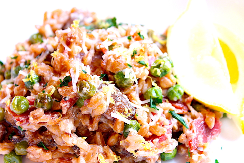 Mushroom and Pea Farro Risotto